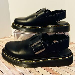 Dr Martens Jorge II Brando Black Leather M 6 W 7 Slingback Mules Buckle Preppy